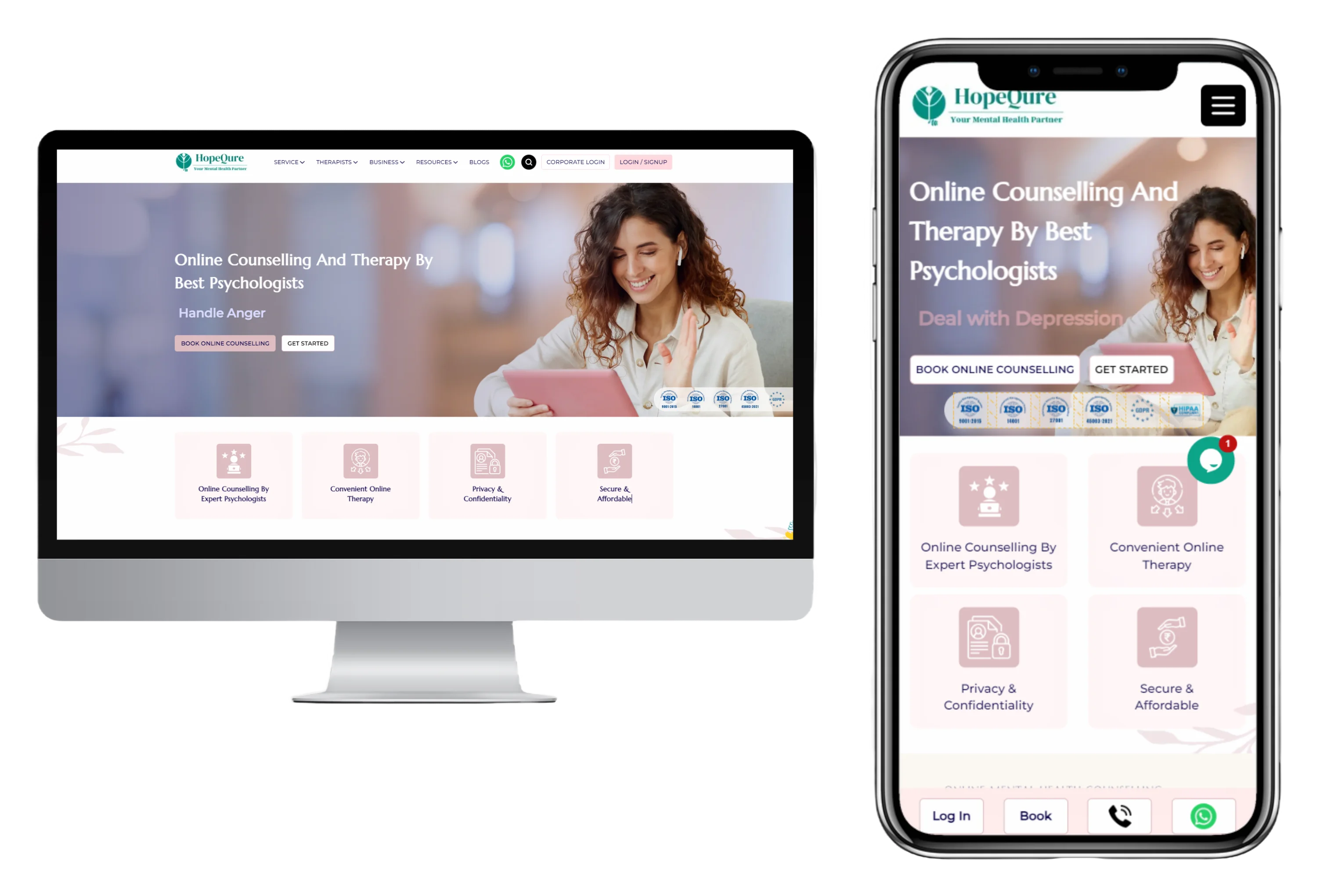 HopeQure App and Website for Online Therapy