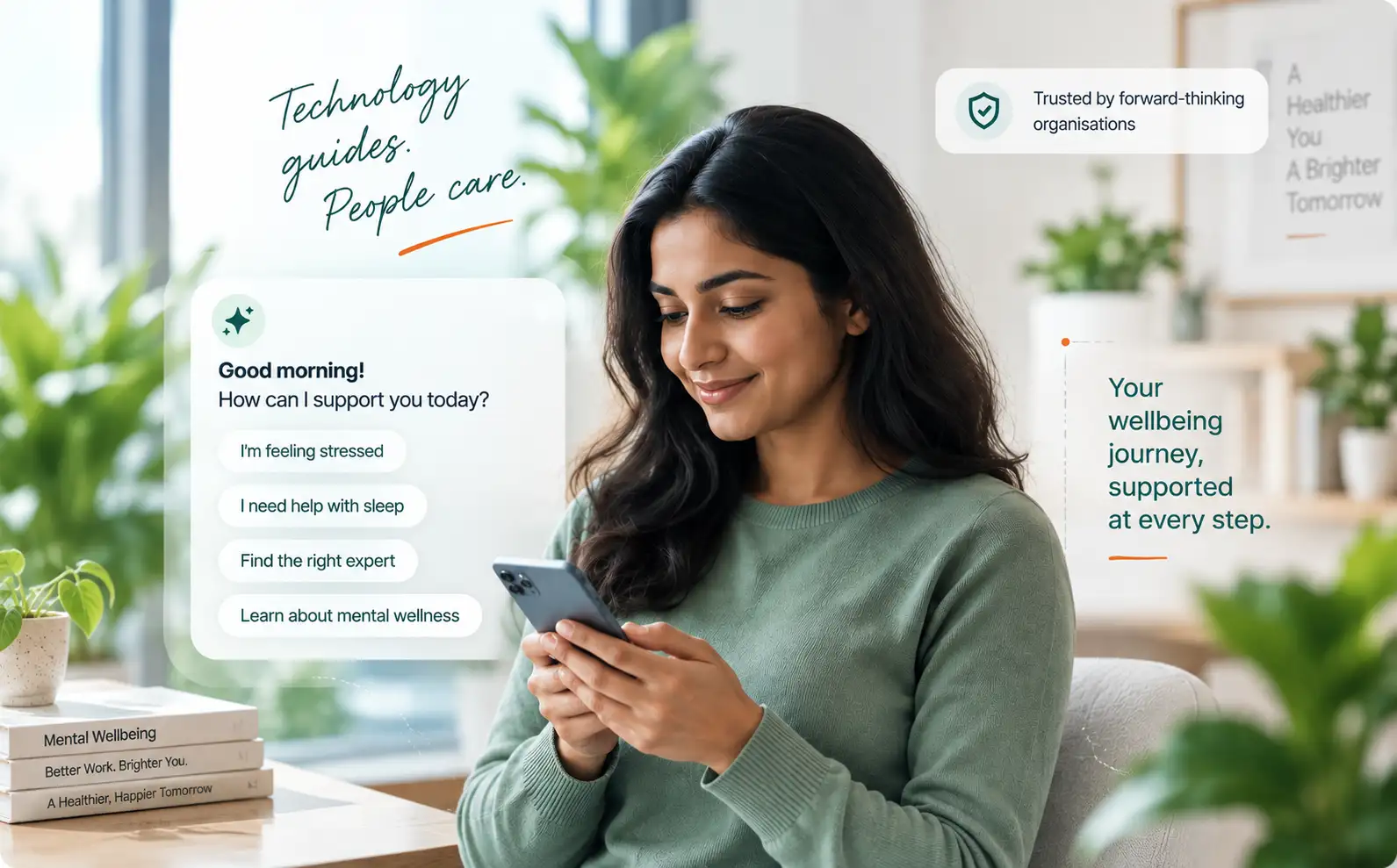 Employee using HopeQure AI-powered wellbeing support